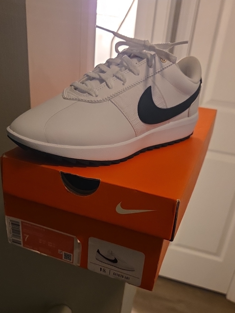 Nike Women’s White Sneakers with Black Swoosh (Nike Cortez G)